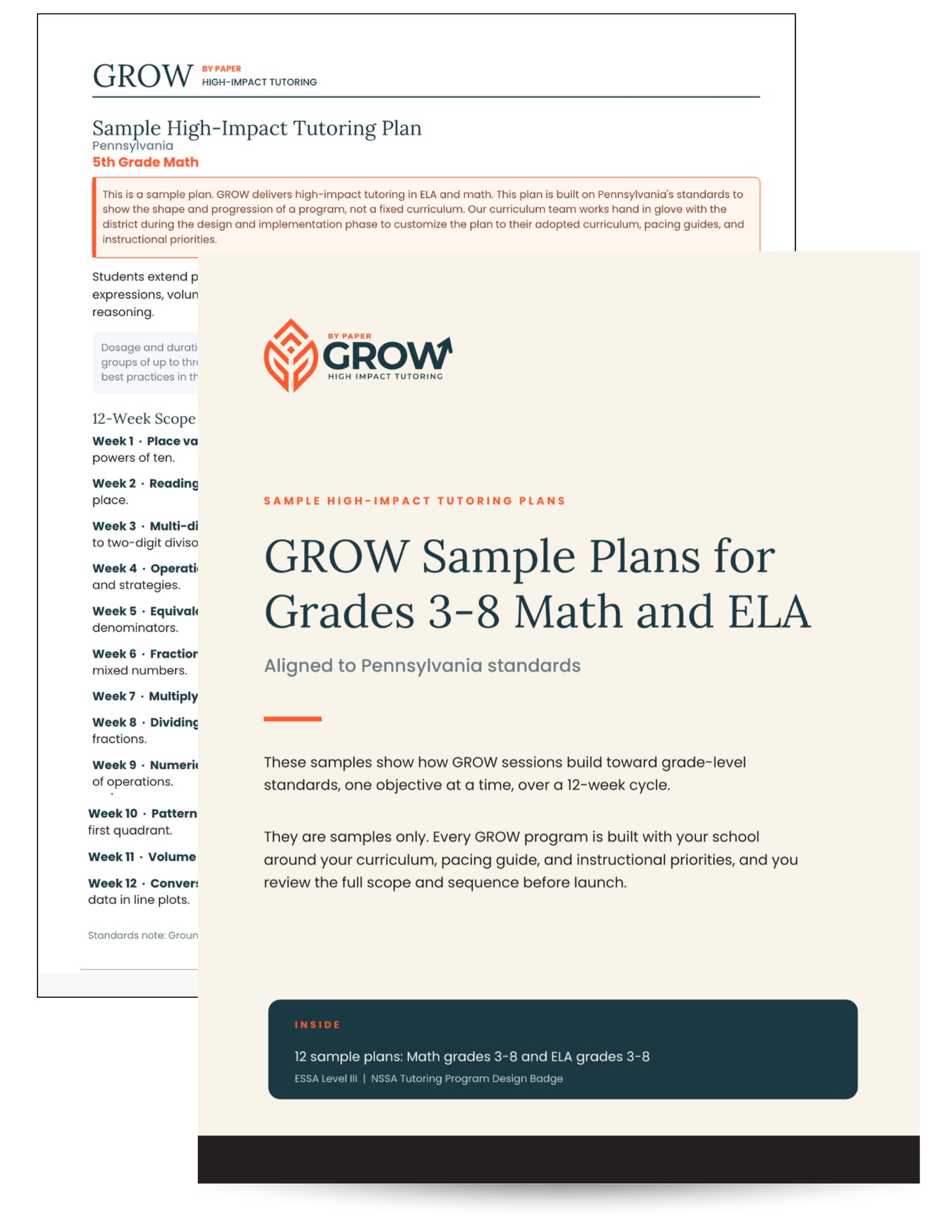 PA GROW Sample plans